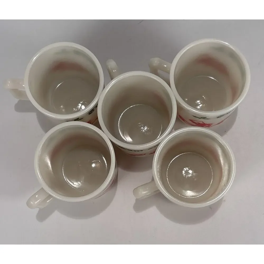 VTG Tom and Jerry Milk Glass Punch Bowl Set 5 Cups Hazel Atlas Christmas Cheers